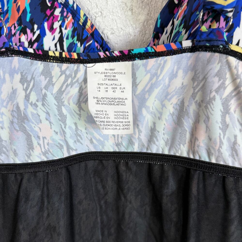 Swim Solutions Women's Printed Tiered Fauxkini 1pc swimsuit Rainbow Rain 14 $102 - Picture 9 of 9